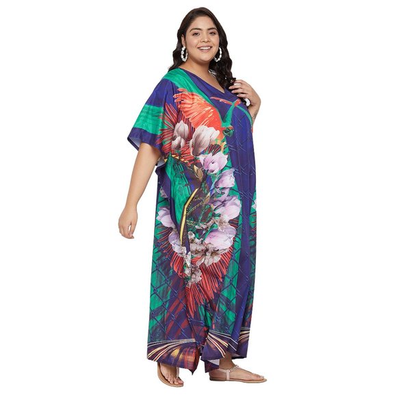 Gypsie Blu Kimono Sleeves V-Neck Maxi Dress Comfy Moo Moos Beachwear Kaftan - Picture 6 of 10
